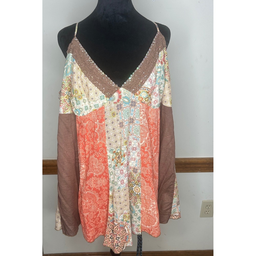 725 Originals Patchwork Cami Wmn 3X Orange Sequin Lace Boho Fairy Festive top‎